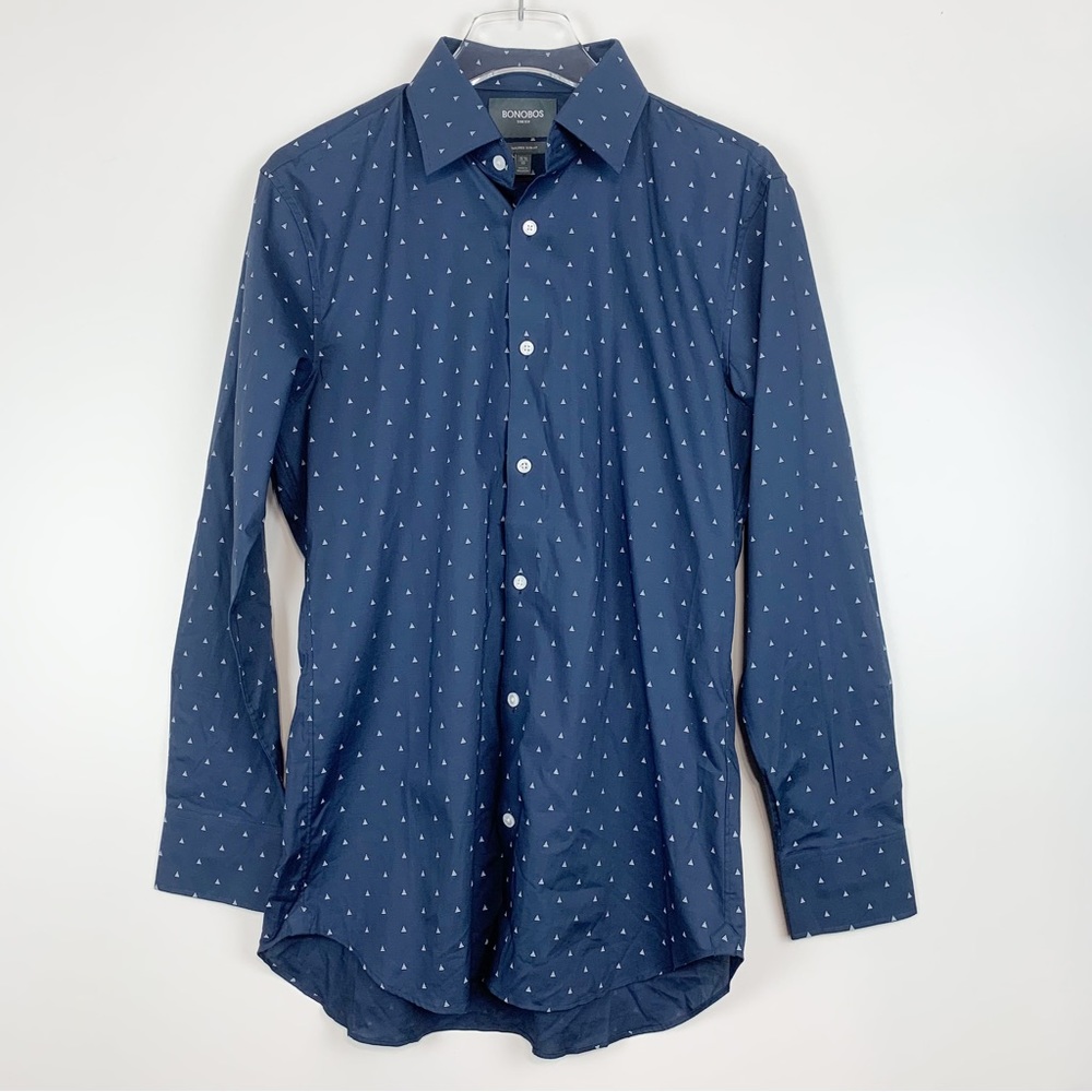 Bonobos Mens Dress‎ Shirt Tailored Slim Fit 15.5/33 Talworth Triangle Blue